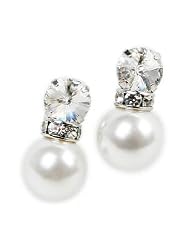 Silvertone White Faux Pearl and Rhinestone Drop Earrings Fashion Jewelry