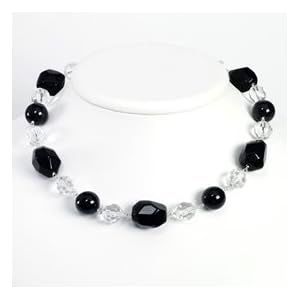St. Silver Clear Crystal Onyx Black Agate Necklace - 19 Inch - Lobster Claw by