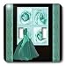 Jaclinart Dress Roses Flowers Floral Nature Damask Ribbons - Teal green design with elegant gown roses and damask ribbons on black background - Light Switch Covers - double toggle switch
