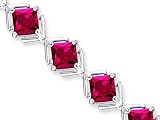 Classy & Elegant Princess Cut Created Ruby Gemstone Bracelet in Sterling Silver