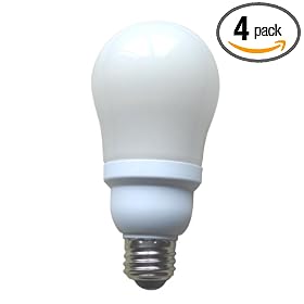 Globe 4080501 T2 A-Type 15-Watt Fully Dimmable Cold Cathode 2700K Compact Fluorescent Light, 4 Pack, Soft White