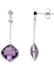 Pair .05 CT TW 14K White Gold Genuine Checkerboard Amethyst And Diamond Earring