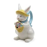 Adorable Bunny/Rabbit Teapot With Straw Hat And Flower Basket Great Easter Kitchen Decor