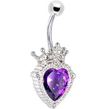 Purple Amethyst Princess Heart Belly Ring