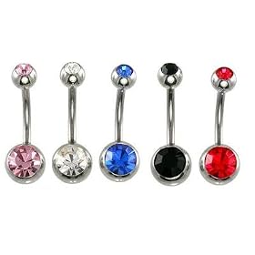 Belly Button Ring Lot of 5 Double Gem Navel Ring 14g