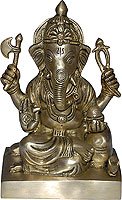 Lord Ganesh Brass Sculpture in Sitting Posture 5.5 x 4 x 8.5 inches