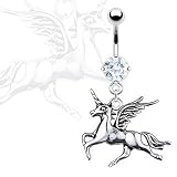 Beautiful Mystic Unicorn with Wings Charm Belly Navel Ring Silver Tone by Body Jewelry Ks Charming Designs