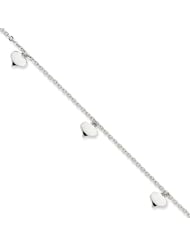 10 Inch 14k White Gold Adjustable Heart Anklet