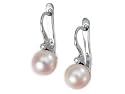 14K White Gold Earrings with Bezel Set Diamonds, Set with Cultured Pearls
