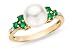 8-8.5mm Cultured Pearl, Emerald & Diamond 14K Gold Ring