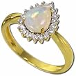 14K Yellow Gold Opal Pear Shaped And Diamond Ring