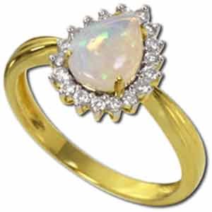 14K Yellow Gold Opal Pear Shaped And Diamond Ring