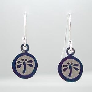 Cute Little Dragonfly Dangle Earrings in Sterling Silver and Patina, #9151
