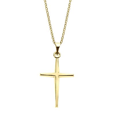 14k Yellow Gold Plain Cross with 16″ Yellow Gold cable Chain