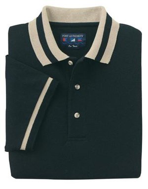 Port Authority - Pique Knit Sport Shirt with Stripe Trim Black Khaki-S