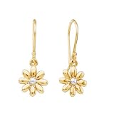 14k Two Tone Flower Dangle Earrings, 9mm.