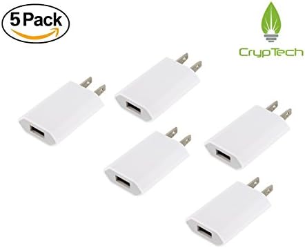 5 PACK Cryptech Universal Travel/wall Charger Adapter, White Universal USB Port Colors USB AC/DC Power Adapter Home Wall Charger Plug W/ Easy Grip for iPhone 6/6 plus 5S 5 4S Samsung Galaxy S5 S4 S3