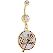 Mlb New York Yankees Double Crystalline Gem Gold Belly Ring