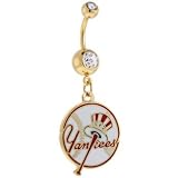 MLB New York Yankees Double Crystalline Gem Gold Belly Ring