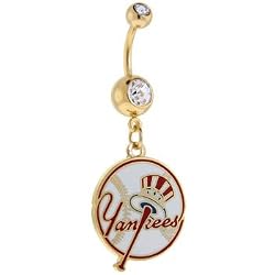 Mlb New York Yankees Double Crystalline Gem Gold Belly Ring