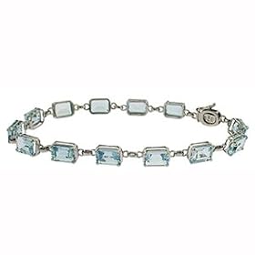 14k White Gold, Emerald-Cut Aquamarine Bracelet (10.60 ctw) by Sea of Diamonds