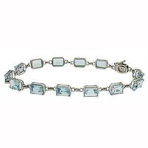 14k White Gold, Emerald-Cut Aquamarine <br> Bracelet (10.60 ctw) by