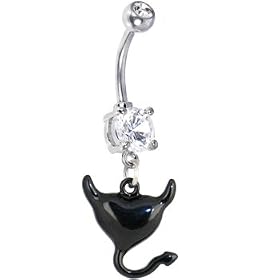 Crystalline Double Gem Black DEVIL HEART Dangle Belly Ring by 