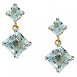 Princess Blue Topaz Dangle Earrings in Solid Yellow Gold