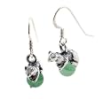 Sterling Silver Ferret or Mink on Green Aventurine Stone Earrings