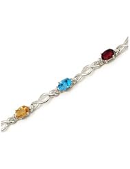 14K White Gold Oval Multi and Diamond Bracelet by Jewelry Mountain
