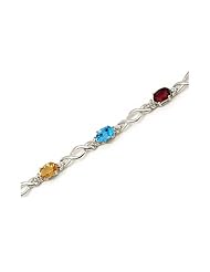 10K White Gold Oval Multi and Diamond Bracelet by Jewelry Mountain