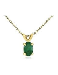 1/2ct Oval Emerald Pendant in 14k Yellow Gold, With Free 18" Necklace