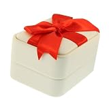 Ring & Earring Gift Box In White Leatherette W Red