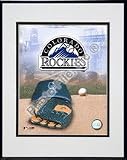 Colorado Rockies "2005 Logo / Cap and Glove" Double Matted 8" X 10" Photograph in Black Anodized Aluminum Frame