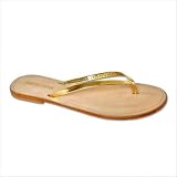 Women's Skinny Leather Flip Flop Sandal in Metallic Gold Color: Metallic Gold, Size: 6