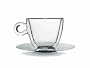 Tazza cappuccio Bormioli Luigi in vetro trasparente con piatto in acciaio inox, confezione da 2 pezzi