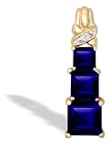 14K Yellow Gold Genuine Square Sapphire and Diamond 3-Stone Pendant