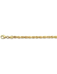 14K 22" Yellow Gold 3.5mm Polish Solid Diamond Cut Royal Rope Chain With Pear Shape Clasp