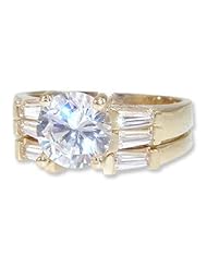 14k Yellow Gold, Fancy 2 Piece Set Engagement Wedding Ring Round Center Brilliant Created Gems 8mm 1.75ct
