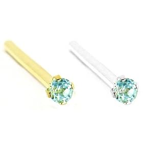 14K Gold Nose Stud with Genuine Blue Topaz, 22 Ga by MsPiercing