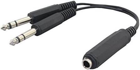 [Benly-6] 1/4" 6.35mm Stereo Jack / Female to Dual 1/4" 6.35mm Stereo Plug / Male Splitter Adapter Cable 0.6 Feet (20cm) 6.35spf-2/6.35spm