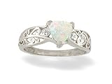 14K White Gold Genuine Trillion Opal and Diamond Filligree Ring