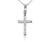 10k White Gold Diamond Cross Pendant (1/10 cttw, K Color, I2-I3 Clarity), 18