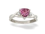 14K White Gold Genuine Trillion Pink Tourmaline and Diamond Ring