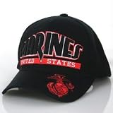 Cap, Black, Embroidered, US Marines, Red/White