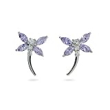 Eve's Addiction Sterling Silver Purple Cubic Zirconia Dragonfly Earrings