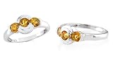 Round Cut Genuine Citrine Three Stone Ring Sterling Silver