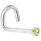 Solid 18KT White Gold (August) 1.5mm Genuine Peridot Left Nostril Screw- 20 Gauge