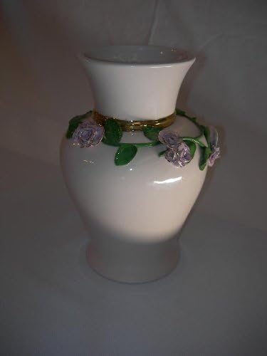 Hand Crafted Peach Ceramic Vase with Raised Floral Accent
