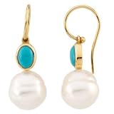 14K Yellow or White Gold Paspaley South Sea Cultured Pearl and Turquoise Earrings - Various Sizes